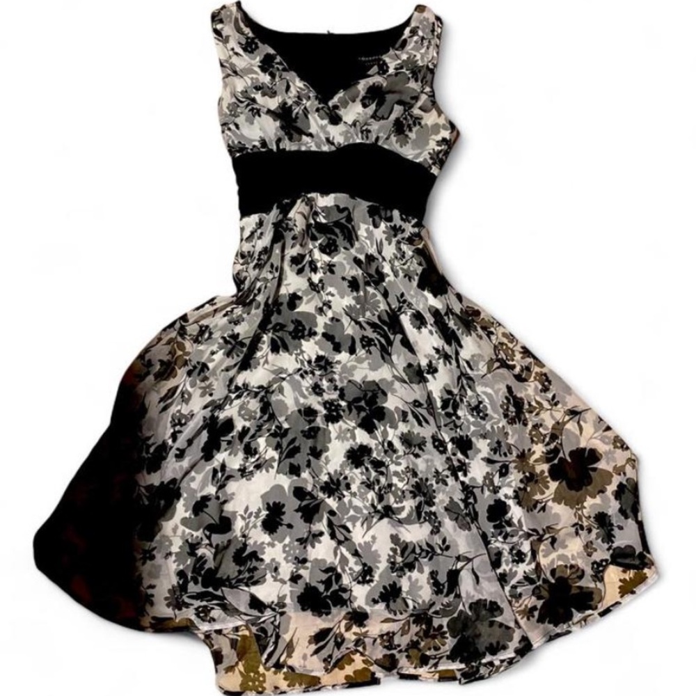 Vintage Black and white dress  with various transparent black floral design  S-M